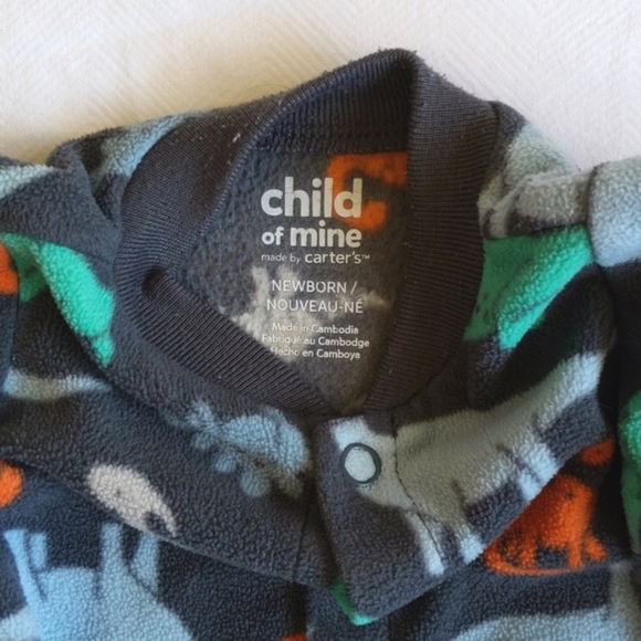child of mine by carter's newborn dinosaur fleece snap footie sleeper pajamas - Picture 3 of 5